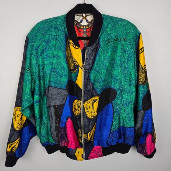 Vintage Reversible 80's 90’s Picasso/Baroque Wearable Art Boxy Bomber Jacket XL - Picture 5 of 8